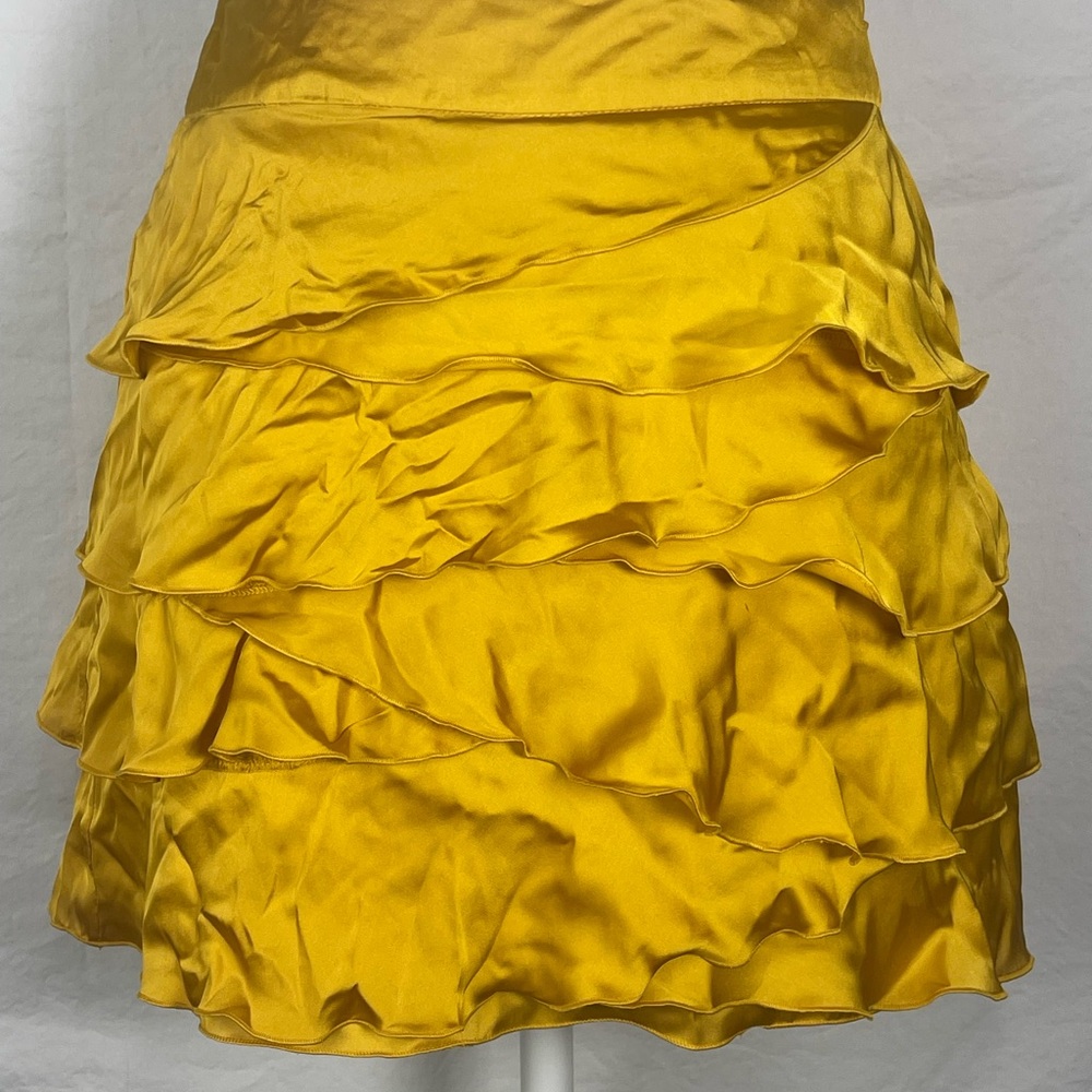 Forever 21-Layered Skirt-S/P-Mustard Yellow-Satin/Polyester-Lined
